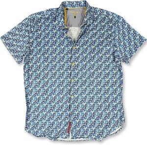 Luchiano Visconti Loud Shirt Men XL Blue Beer Can Soda Print SS Button Up Quirky